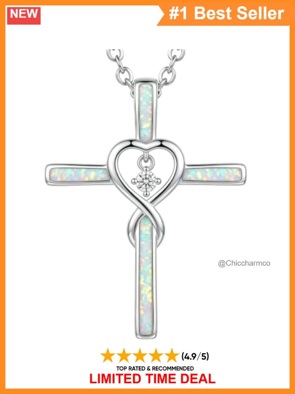 925 Sterling Silver Cross Necklace Lab Grown Diamond Opal Pendant